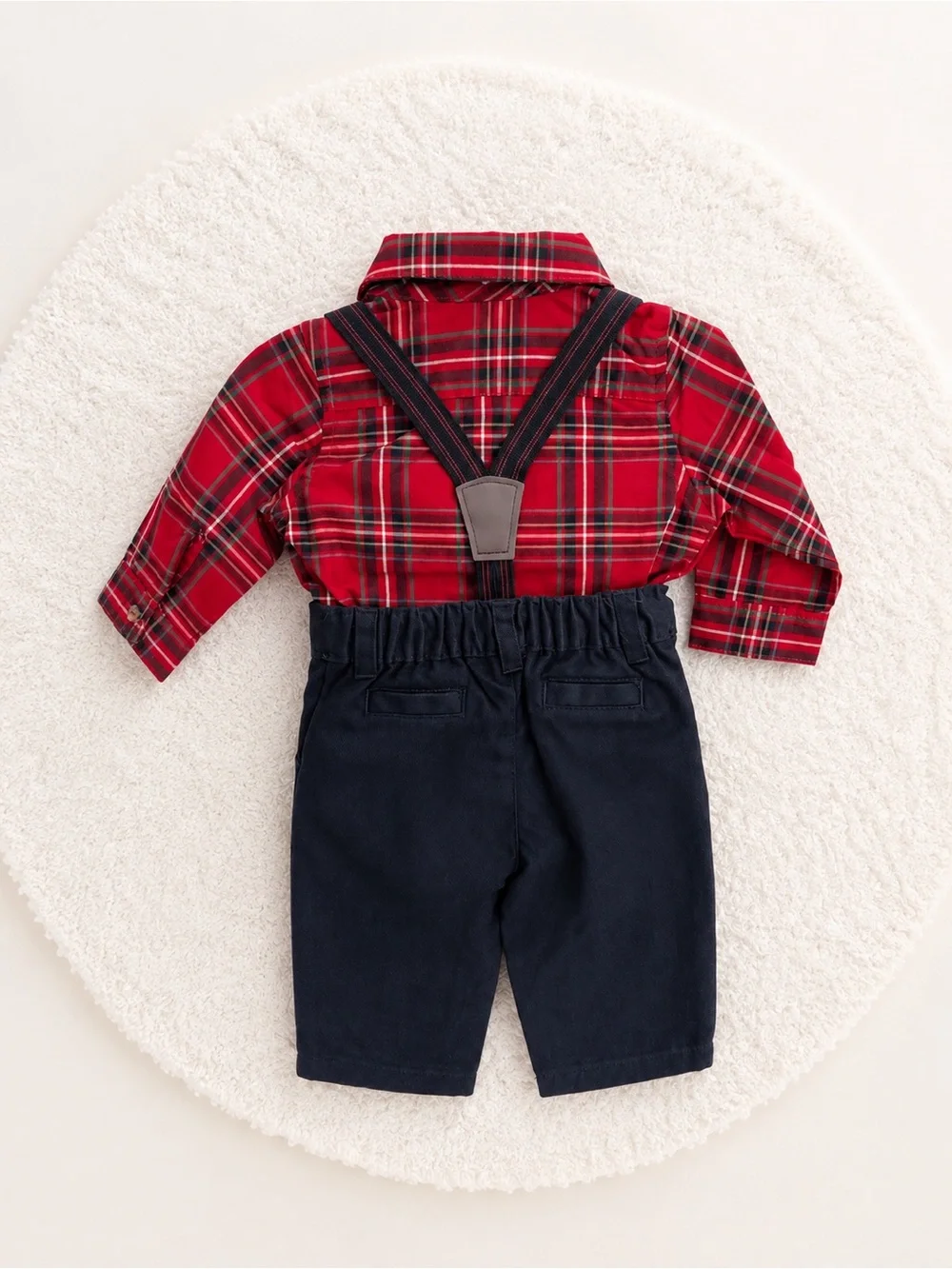 Carter’s Baby Boy 3M Plaid Holiday Shirt Pants Suspenders Bow Tie Outfit NWT